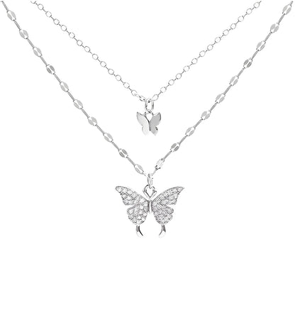 New Shiny Butterfly Necklace Ladies Exquisite Double Layer Clavicle Chain Necklace Jewelry for Ladies Gift