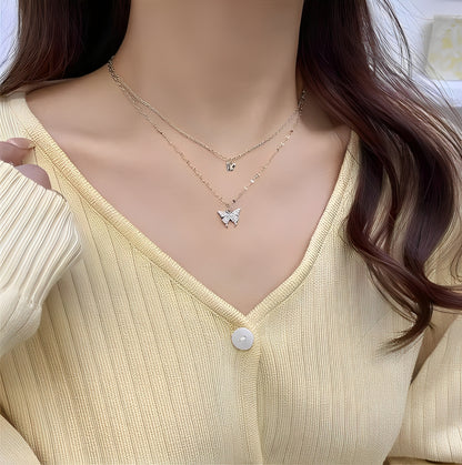 New Shiny Butterfly Necklace Ladies Exquisite Double Layer Clavicle Chain Necklace Jewelry for Ladies Gift