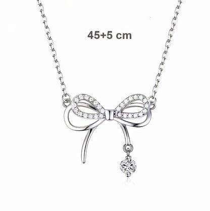 Korean Crystal Bowknot Pendant Necklaces For Women Cute Shiny Bow Clavicle Choker Necklace Sliver Chains Fashion Jewelry Gifts