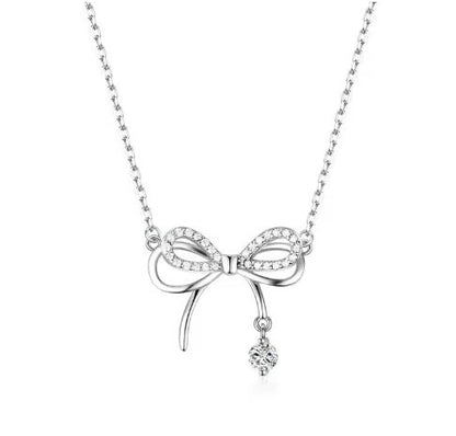 Korean Crystal Bowknot Pendant Necklaces For Women Cute Shiny Bow Clavicle Choker Necklace Sliver Chains Fashion Jewelry Gifts